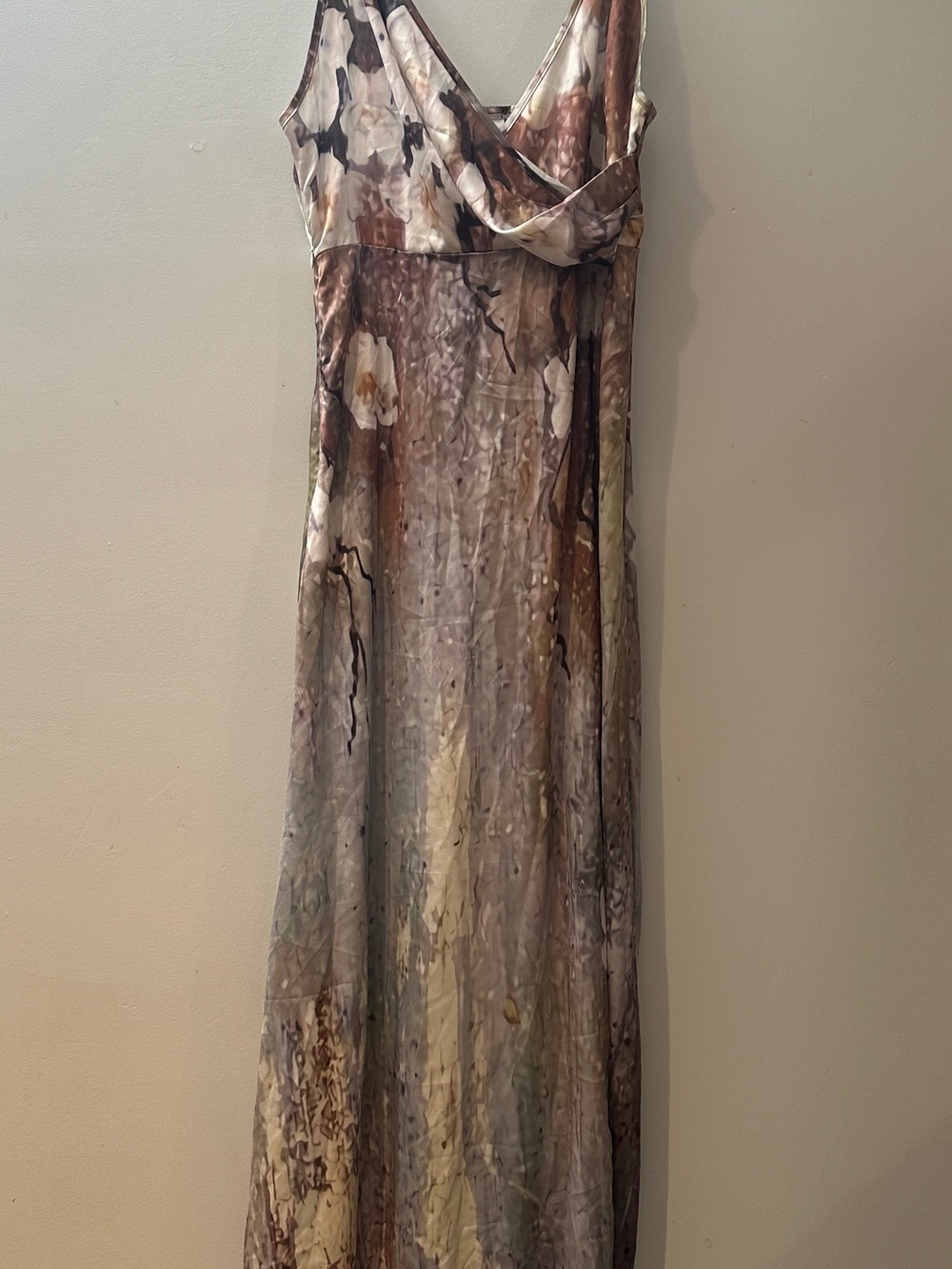 NWT Abstract Floral Woodland Satin Cowl Neck Maxi Dress L Y2K